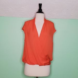 Bebe Sleeveless Silk Draped Wrap Blouse